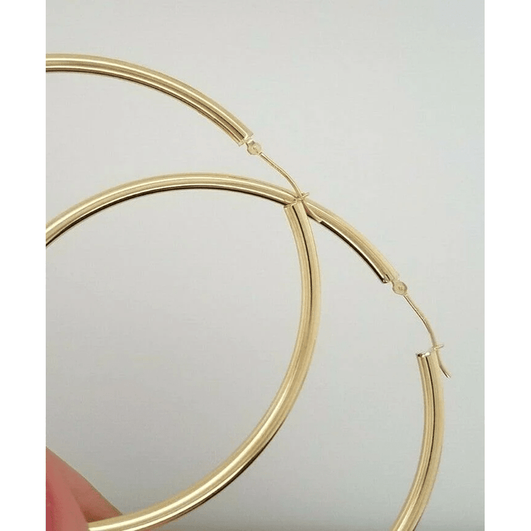 14k Yellow Gold 3MM Earrings Snap Closure Hoops 2.7 Inches 7.2 Grams