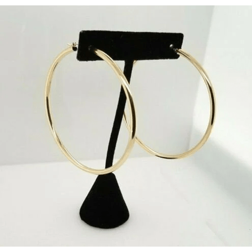 14k Yellow Gold 3MM Earrings Snap Closure Hoops 2.7 Inches 7.2 Grams