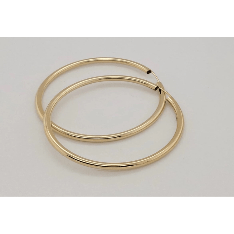 14k Yellow Gold 3MM Classic Endless Hoop Earrings 55 MM/2.1 Inches 4.25 Grams