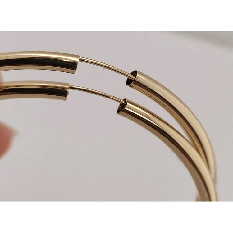 14k Yellow Gold 3MM Classic Endless Hoop Earrings 55 MM/2.1 Inches 4.25 Grams