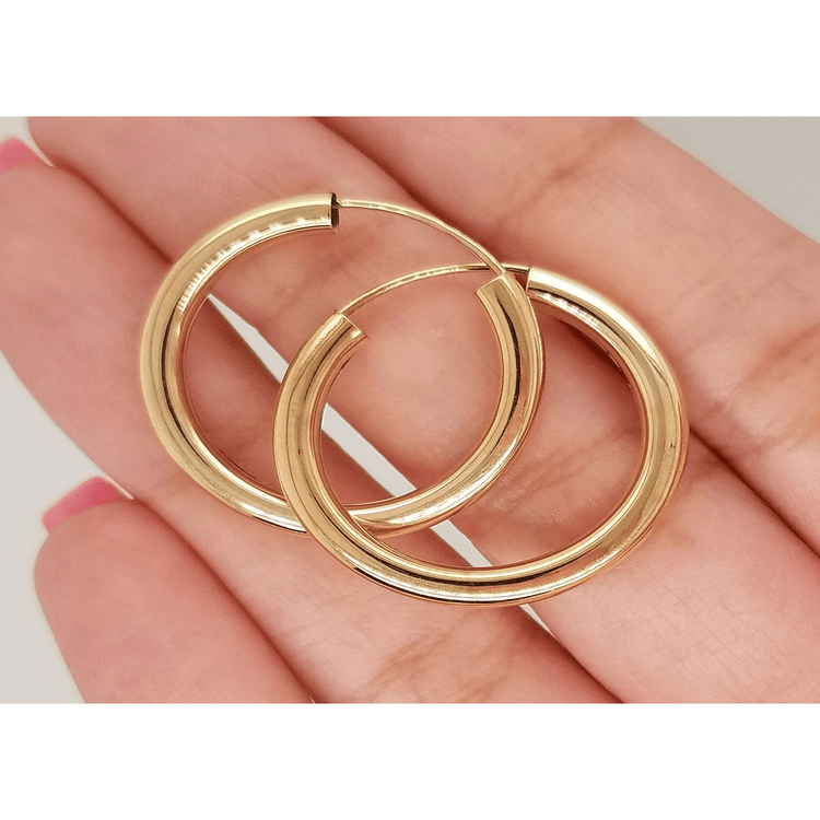 14k Yellow Gold 3 MM Small Classic Endless Hoop Earrings 1 Inches/25 MM 1.5 Grams