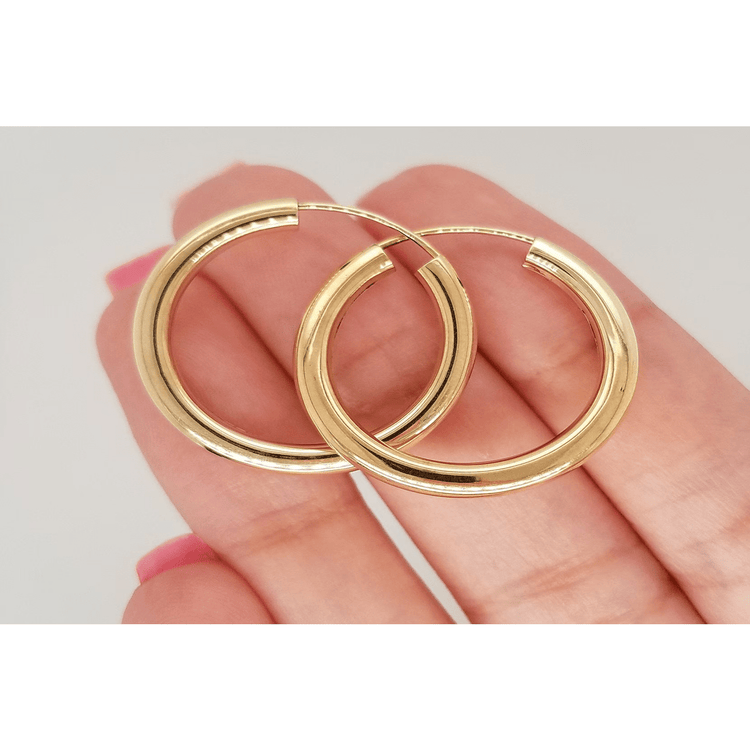 14k Yellow Gold 3 MM Small Classic Endless Hoop Earrings 1 Inches/25 MM 1.5 Grams